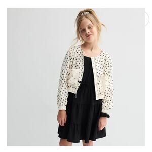 Trixxie Girl Cream Black Floral Bomber Jacket and Black Tiered Dress Set Size M